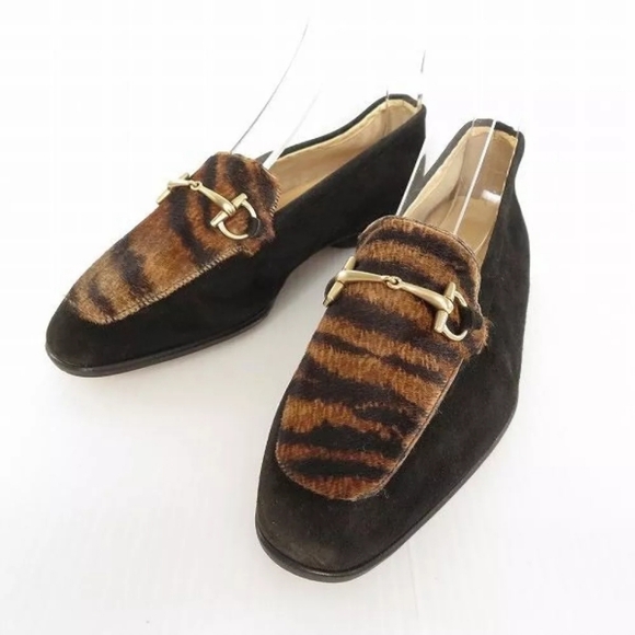 Gucci Tiger Print Horsebit Loafers Black & Brown BEAUTIFUL Vintage SHOES Clogs - Picture 1 of 16